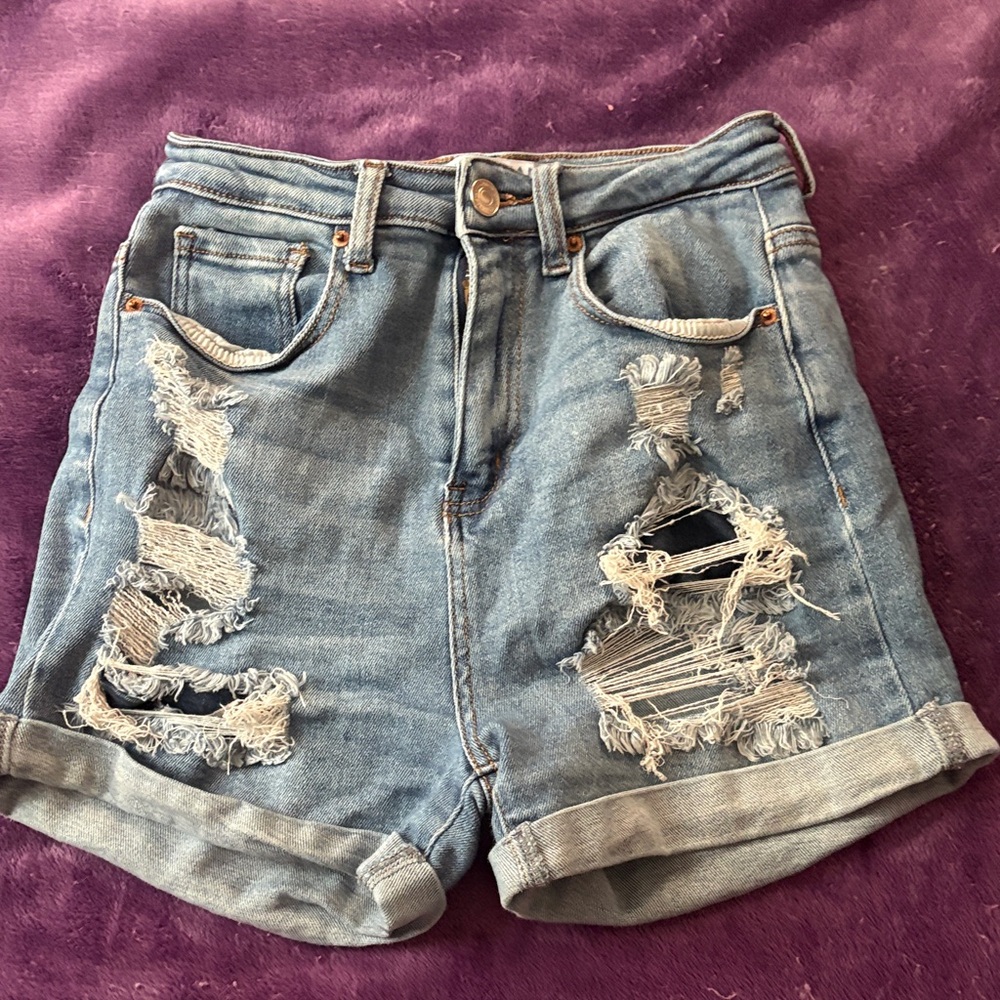 Wax Jean Blue Distressed Jean Shorts